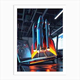 Spaceship On A Laptop Art Print