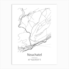 Neuchatel,Switzerland Minimalist Map Art Print