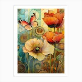 Poppies And Butterfly Art Print