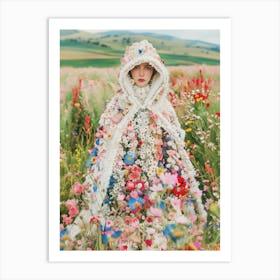 "Wildflower Harmony: Woman in Colorful Coat" Art Print