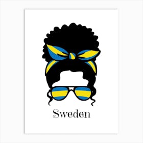 Cute Women Style Wearing Sweden Flag Glasses Art Print