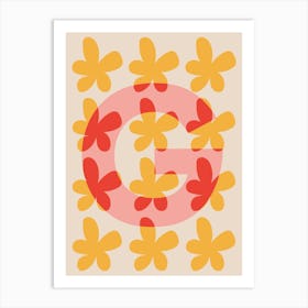 Alphabet Flower Letter G Print - Pink, Yellow, Red Art Print