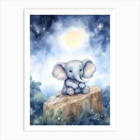 Elephant Painting Stargazing Watercolour 2 Art Print