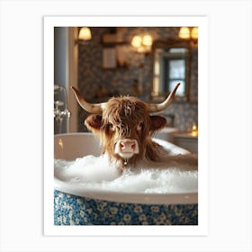 Highland Cow's Bubble Bath Art Print