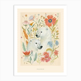 Folksy Floral Animal Drawing Polar Bear 4 Poster Art Print