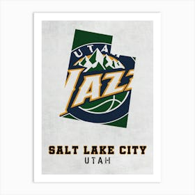 Utah Jazz Salt Lake City Utah State Map Art Print