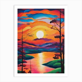 Sunset Over Lake Art Print