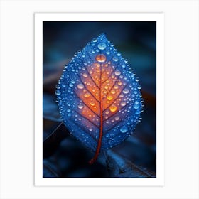 Blue Leaf With Water Droplets 15 Art Print