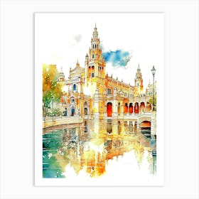 Seville, Plaza De Espana Watercolor Painting Art Print