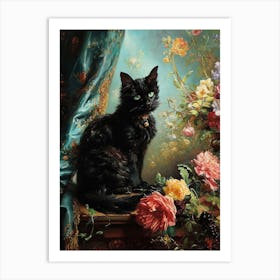 Black Rococo Inspired Cat  4 Art Print