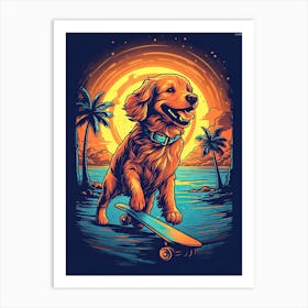 Golden Retriever Dog Skateboarding Illustration 3 Art Print