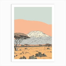 Mount Kenya Color Line Drawing (8) Art Print