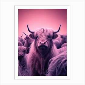 Herd Of Highland Cow Cattle Gradient 1 Art Print