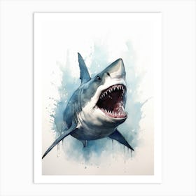 Cartoon Watercolour Great White Shark Kids Kids Nursery 1 Art Print