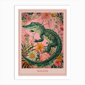 Floral Animal Painting Alligator 2 Poster Art Print