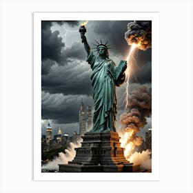 Statue Of Liberty Stormy Art Print