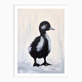 Grey Gouache Portrait Of A Duckling 2 Art Print