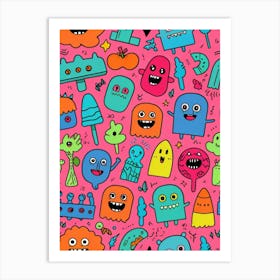 Monsters Seamless Pattern 1 Art Print