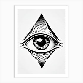 Abstract Expression, Symbol, Third Eye Simple Black & White Illustration 2 Art Print