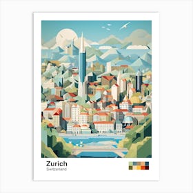 Zurich, Switzerland, Geometric Illustration 2 Poster Art Print