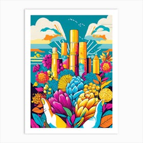 Cityscape in palms Art Print