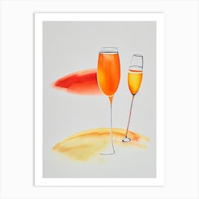 Champagne Minimal Line Drawing & Watercolour Cocktail Poster Art Print