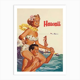 Hawaii, Couple On the Surf Art Print