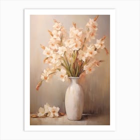 Gladiolus, Autumn Fall Flowers Sitting In A White Vase, Farmhouse Style 3 Art Print