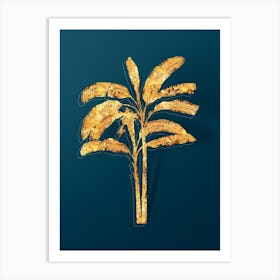 Vintage Banana Tree Botanical in Gold on Teal Blue n.0212 Art Print
