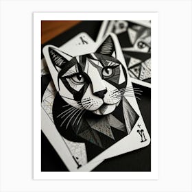 Cat Playing Cards Art Print