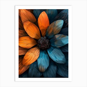 Blue And Orange Flower 2 Art Print