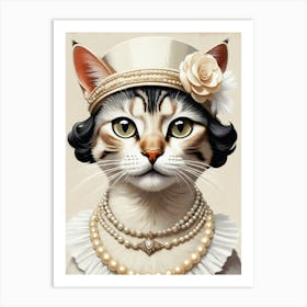 Cat In Pearls 1 Art Print