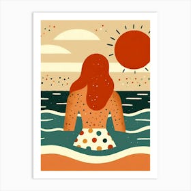 Girl In The Ocean - Into the water I go (redhead, brunette) Art Print