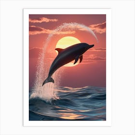 Dolphin Jumping At Sunset 1 Art Print