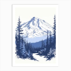 Mount Shasta Usa Color Line Drawing (4) Art Print
