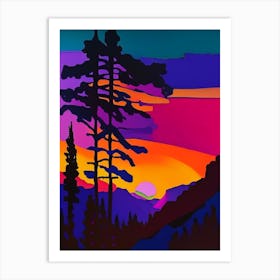 Forest Mountain Colourful Sunrise Art Print