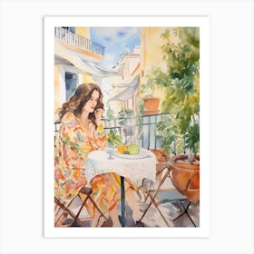 At A Cafe In Lisbon Portugal Watercolour Art Print