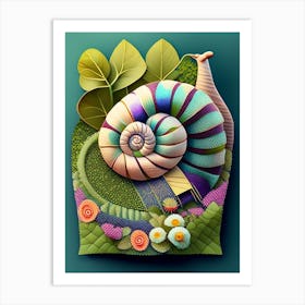 Garden Snail  Patchwork Art Print