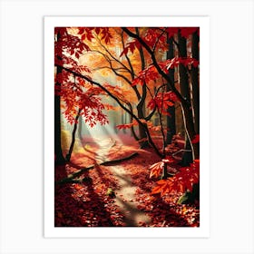 Forest Path Red Nature Art Print