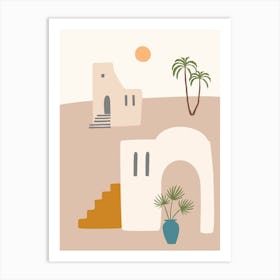 Sand And Palms. Morocco - boho travel pastel vector minimalist poster Art Print