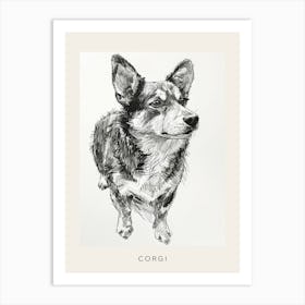 Corgi Dog Line Sketch 5 Poster Art Print