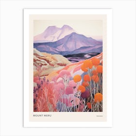 Mount Meru Tanzania Colourful Mountain Illustration Poster Art Print