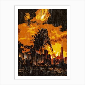 Godzilla Monster In City Art Print