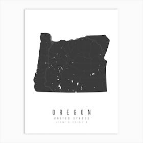 Oregon Mono Black And White Modern Minimal Street Map Art Print