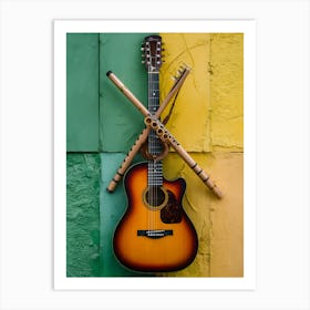 Acoustic Guitar On Wall Art Print
