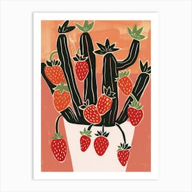 Strawberry Cactus Minimalist Block Print 3 Art Print