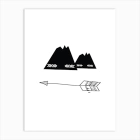 Mountain With Arrow Black Art Print