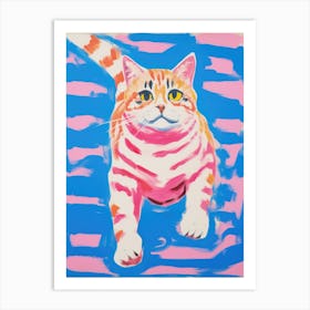 Cat On A Pink Stripe Art Print