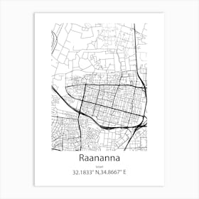 Raananna,Israel Minimalist Map Art Print