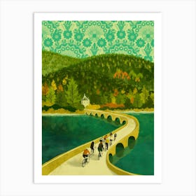 Cycling across the Garreg Ddu Dam  Art Print